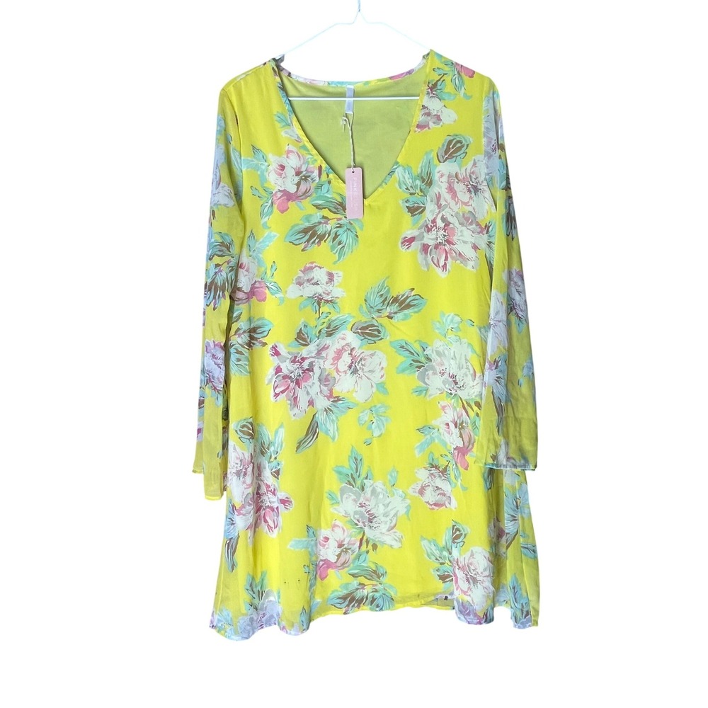 PinkBlush Yellow Floral Long Sleeve V-Neck Maternity Tunic Dress Small NWT